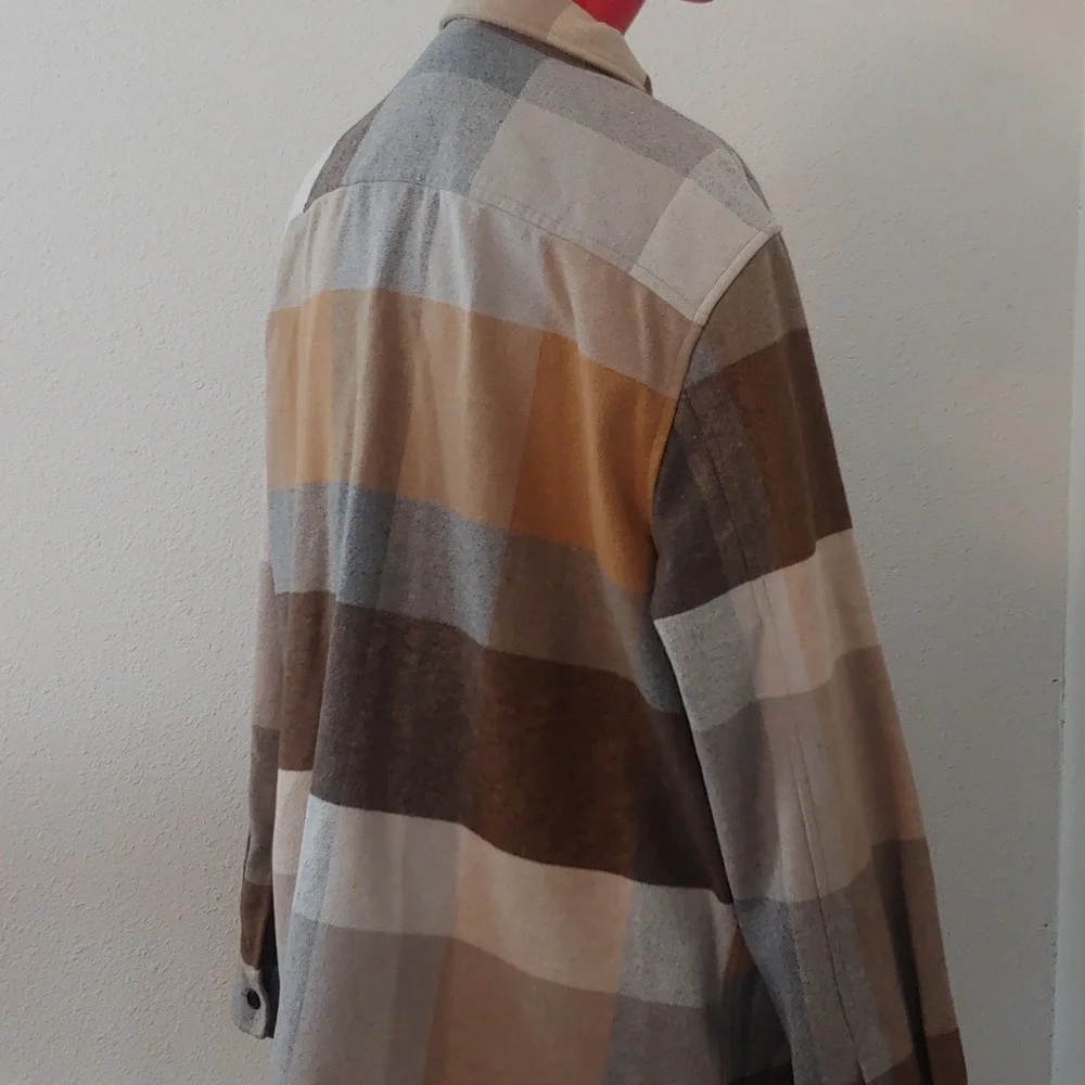 Men's Plaid Polyester Blend Button Shirt Brown, Tan, XL - Picture 7 of 15